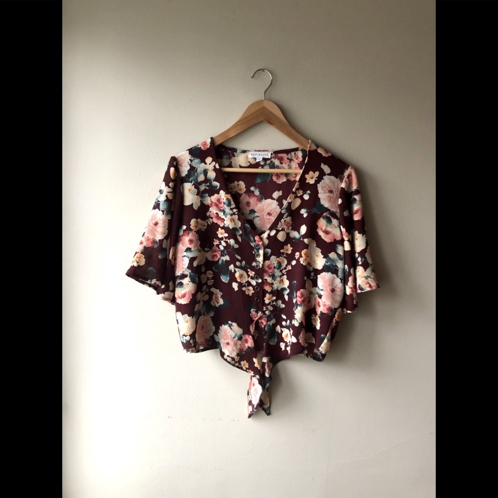 Floral Tie Front Crop Top Socialite Size M